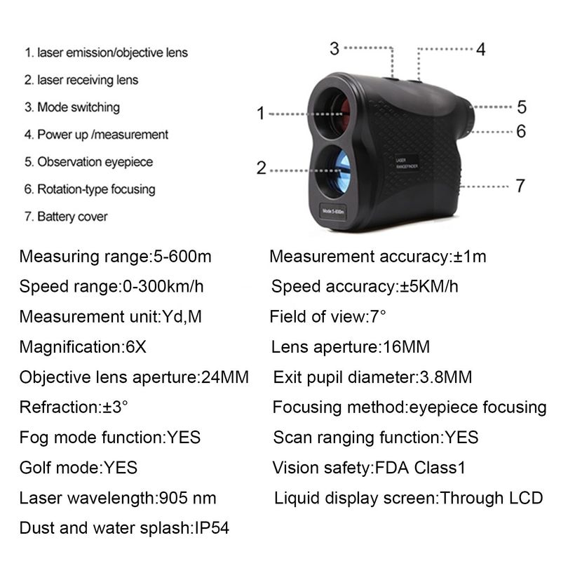Wielofunkcyjny Golf Łowiec Ręczny cyfrowy laserowy mierzyciel odległości Teleskop wypoczynkowy Teleskop przygodowy Laserowy Odległość 600m 900m 1200m 1