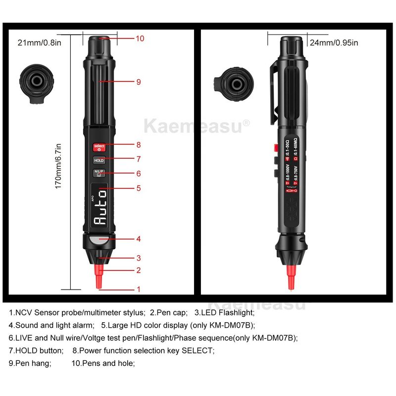 Popularny styl Mini Pen Digital Multimeter Z Testerem Multimeterem Wykrywania napięcia bez kontaktu z żywym/NCV/sekwencją