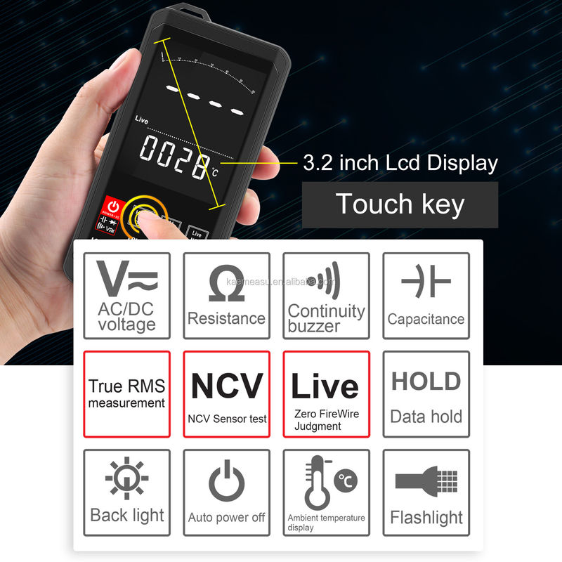 EBTN Display Touch Digital Multimeter 6000 Count Digital Multimeter Ncv Funkcja Neutralna Przetestowanie drutu na żywo Digital Multimeter