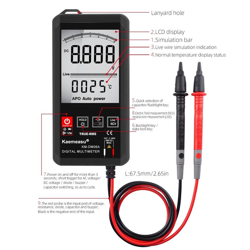 Duży ekran Auto Range Touch Digital Multimeter True RMS Digital Multimeter AC DC Voltage Mini Pocket Multimeter