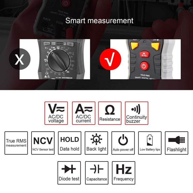 Mini Smart Multimeter DC/AC Precision Capacitance Ncv Ohm Hz Tester True-rms Elektryk Digital Multimeter