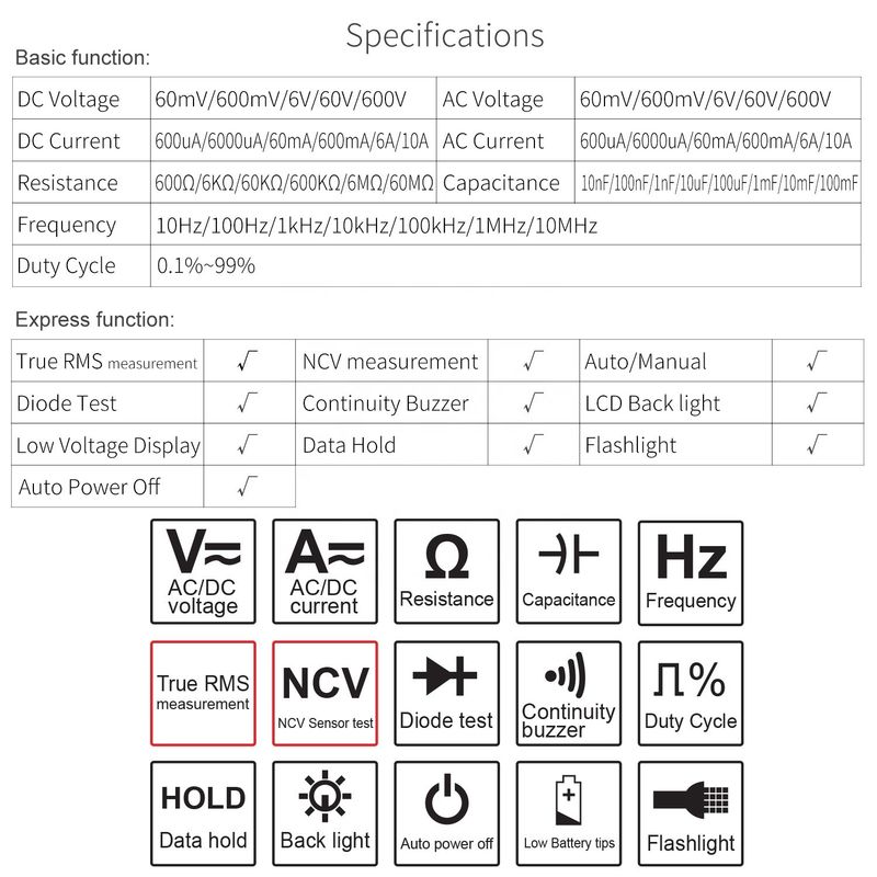 Wielofunkcyjny kieszonkowy multimetr cyfrowy Elektryk Uniwersalny licznik wysokiej precyzji DC/AC NCV True RMS Multimeters Tester