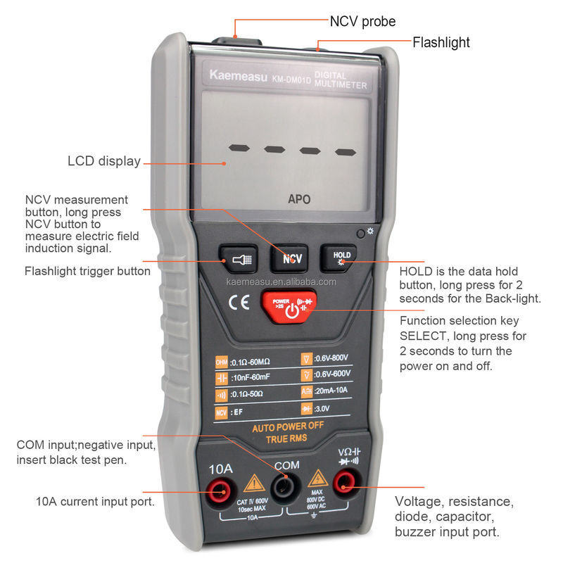 OEM ODM Multitester przeciwpalny DC/AC NCV pomiar wyjścia fali kwadratowej True-rms autonomiczny zasięg Multimetry cyfrowe