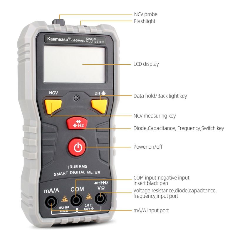 Kieszonkowy cyfrowy multimetr prądu stałego i bieżącego Wielofunkcyjny wysokiej precyzji pojemność Ncv Ohm Hz Tester Auto Range Digital Multimeter