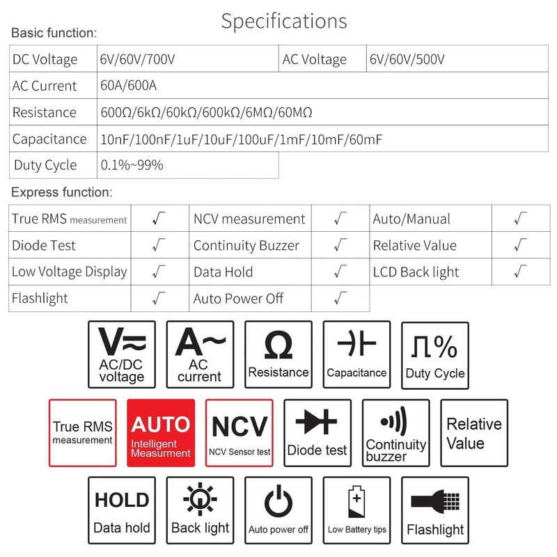 21E Inteligentny cyfrowy licznik zacisków NCV Elektroniczny narzędzie naprawcze 1000v Prawdziwy Rms Multimeter 6000 Liczy prąd licznik zacisków