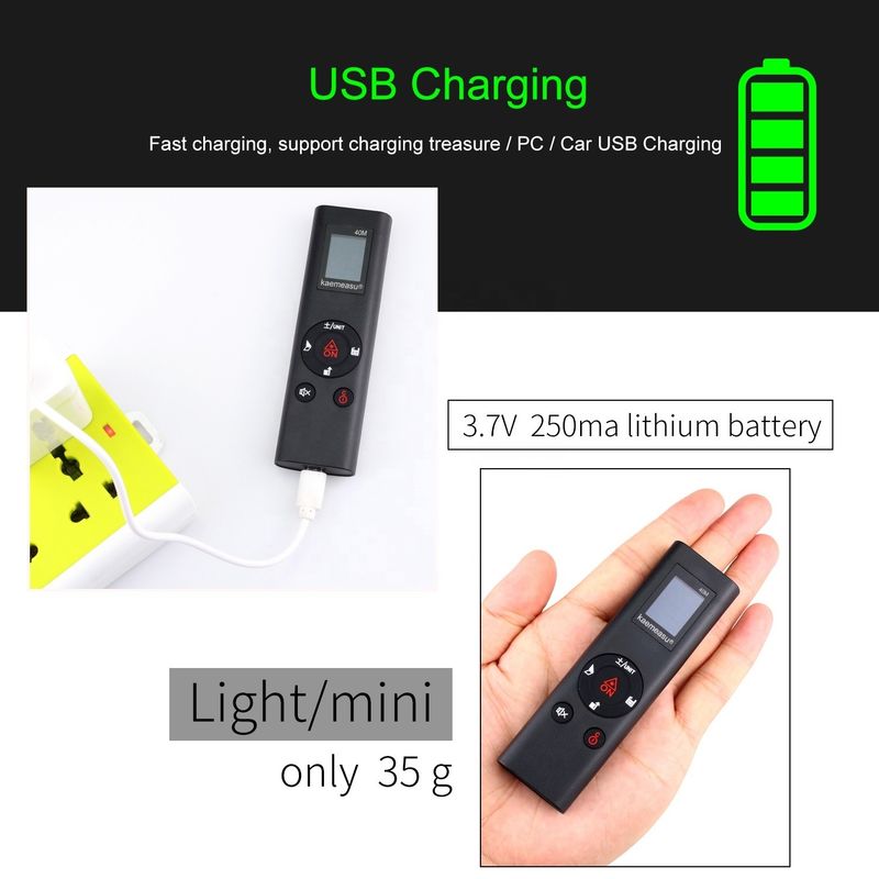 40m Mini Ręczny USB Ładowalny Laserowy Miernik Odległości Wysokiej Precyzji Infraczerwony Elektroniczny Ruler Laserowy Miernik Odległości